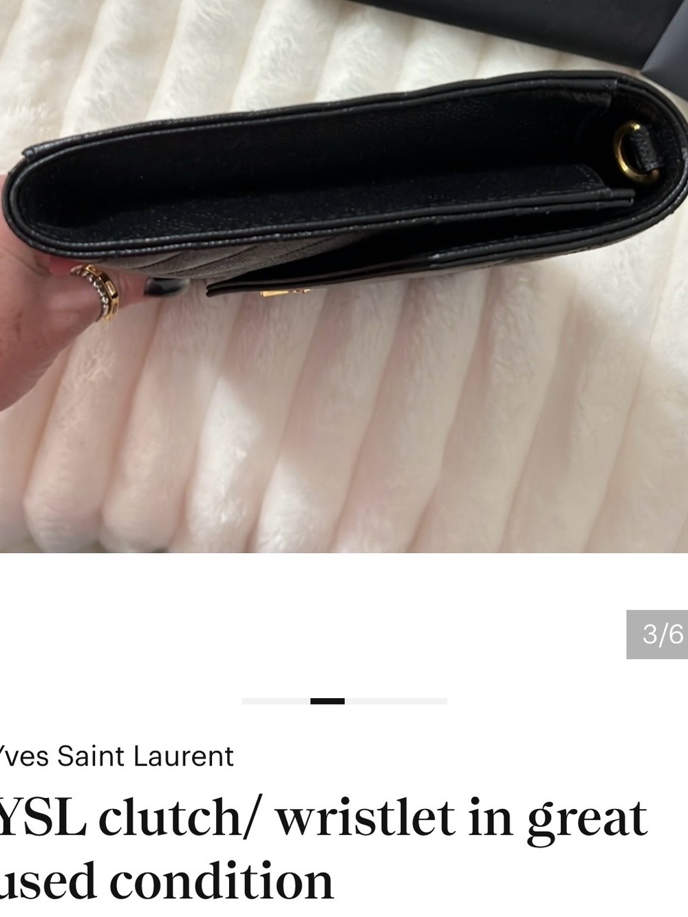 Yves Saint Laurent Black Quilted Leather Clutch with Gold YSL Logo - Picture 2 of 2